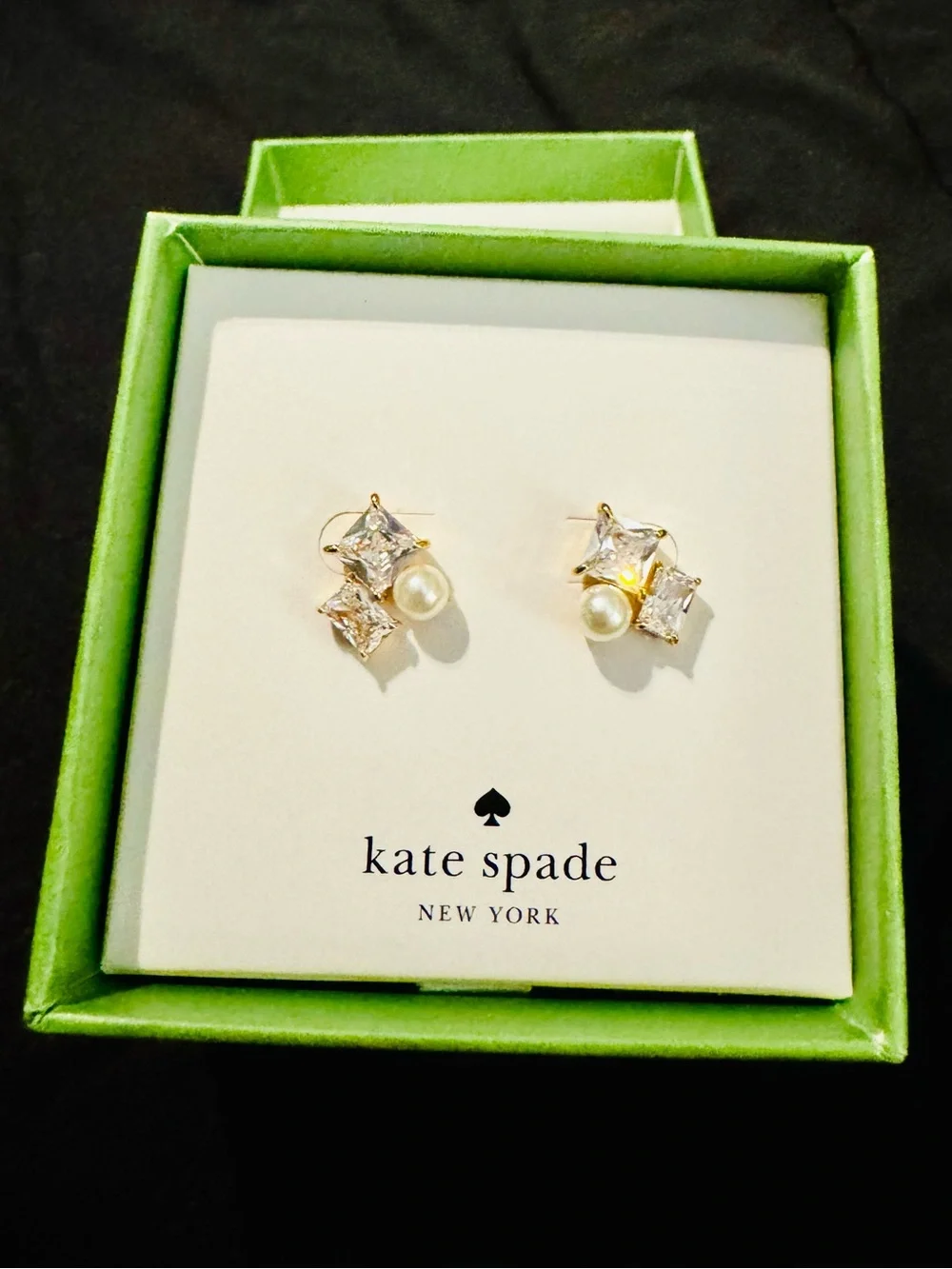 Kate Spade Gold Tone Clear Crystal & Pearl Cluster Stud Earrings VICTORIA - NIB